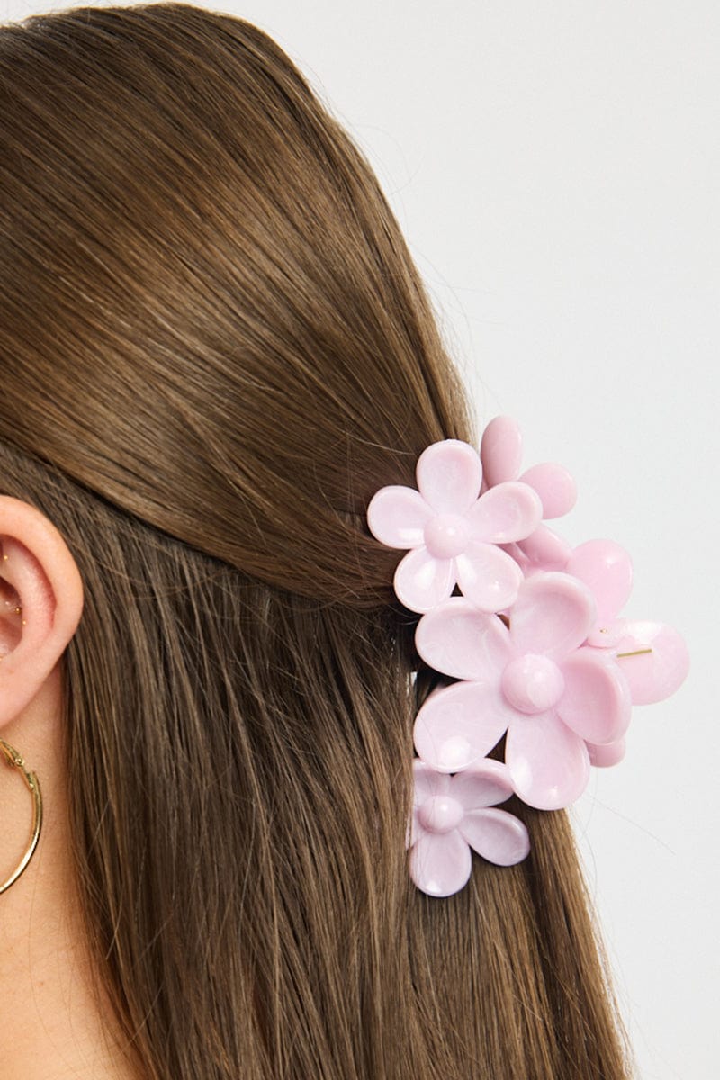 Pink Marbled Flower Claw Clip
