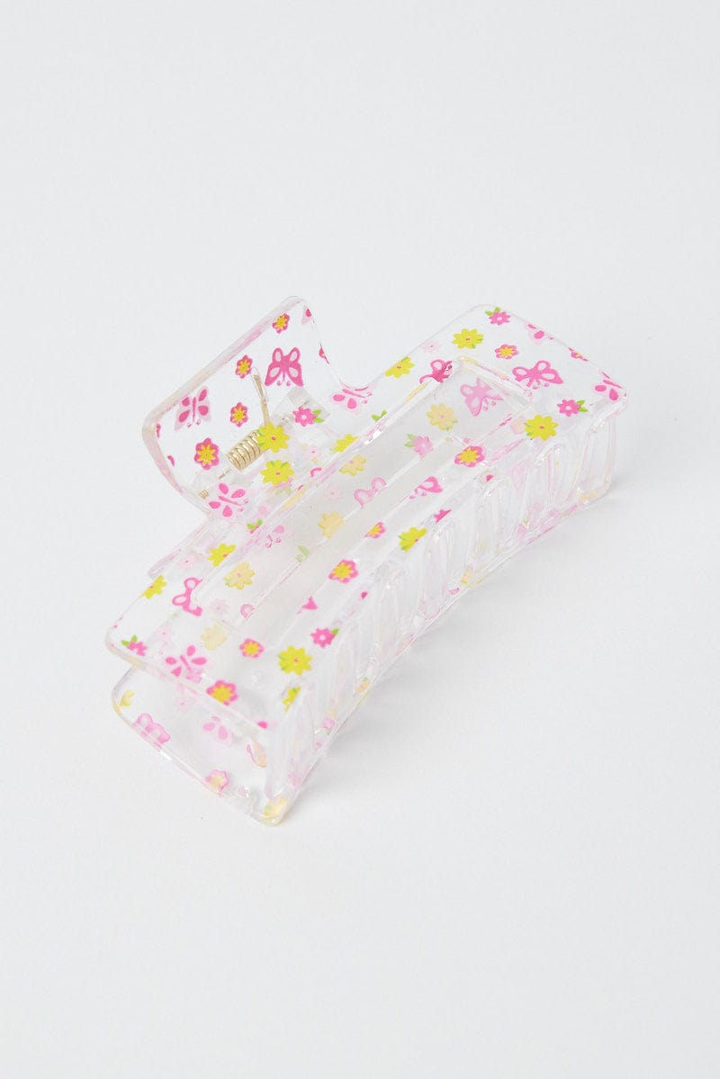 Metallic Print Butterfly and Flower Print Claw Clip