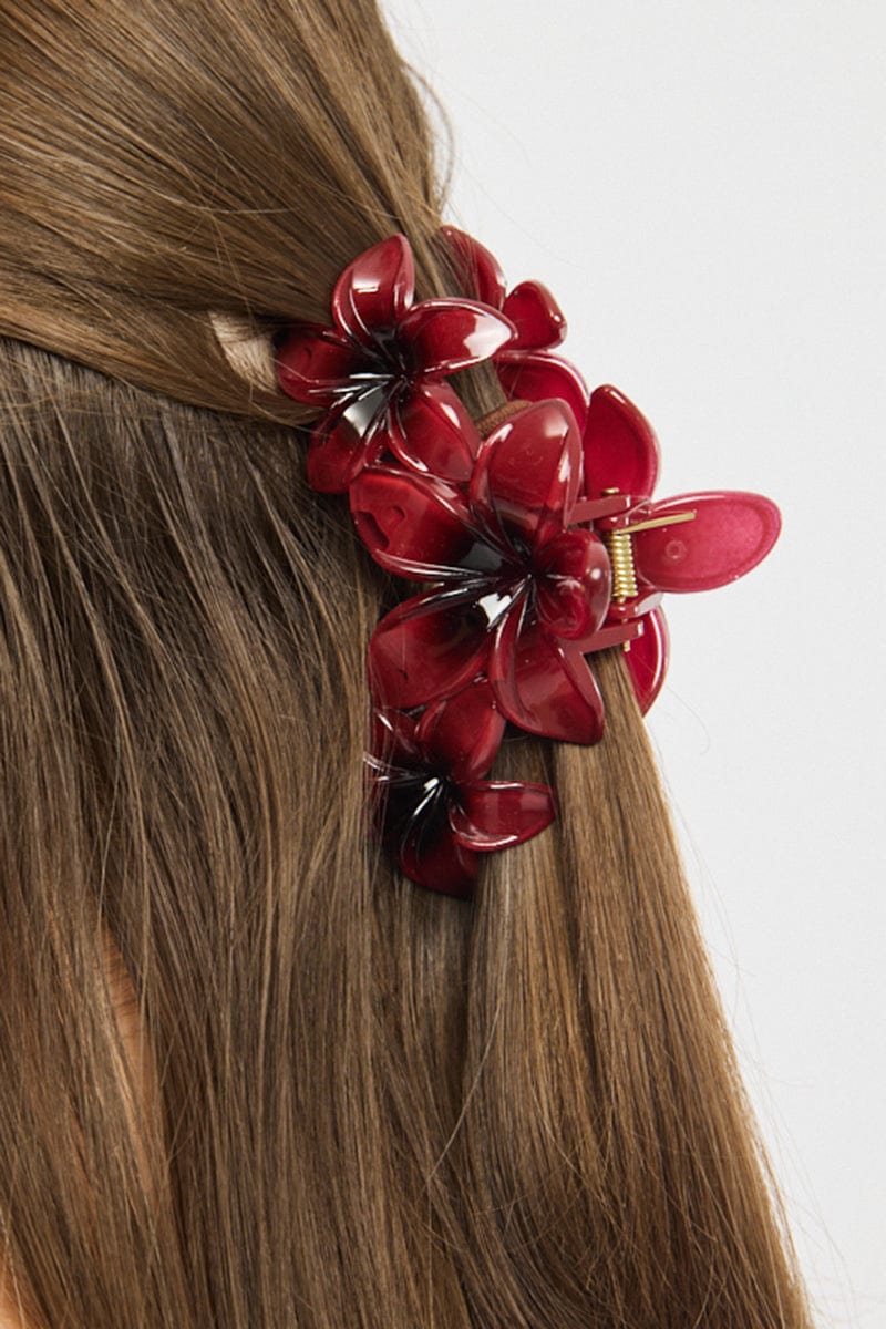 Red Flower Claw Clip