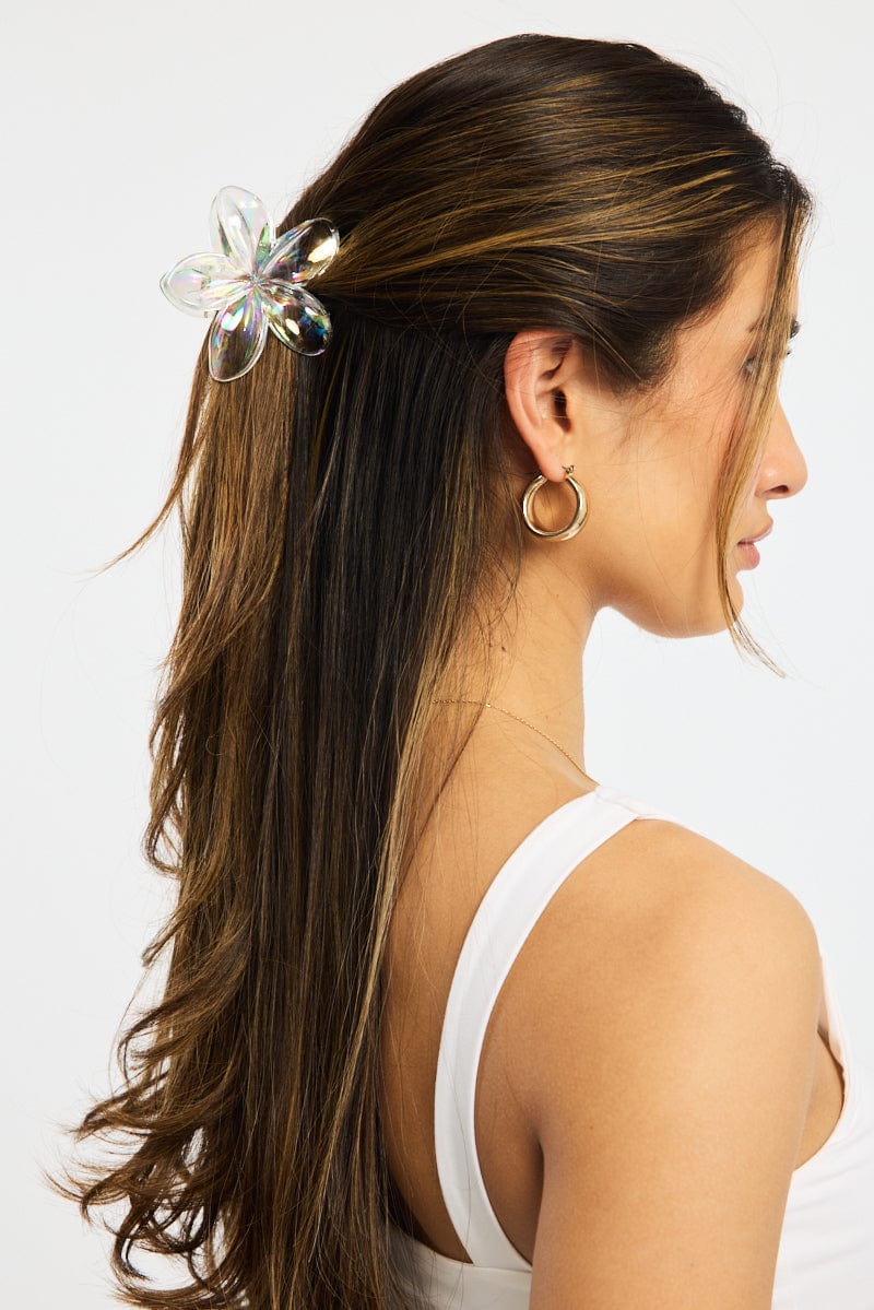 Metallic Iridescent Flower Claw Clip