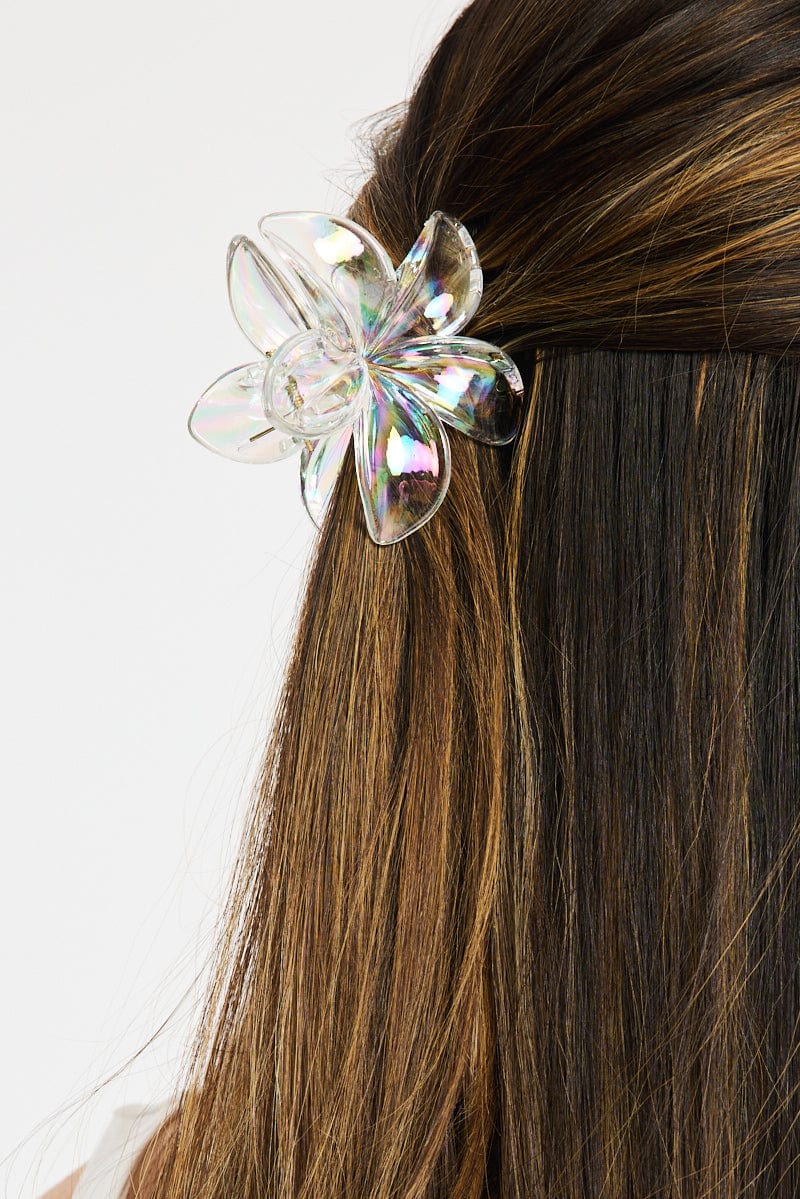 Metallic Iridescent Flower Claw Clip