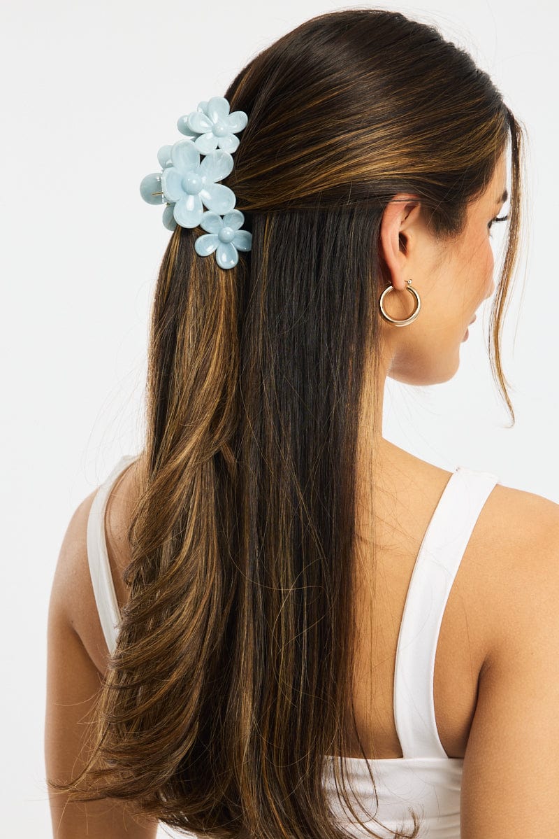 Blue Marbled Flower Claw Clip