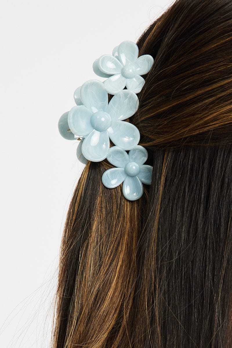 Blue Marbled Flower Claw Clip