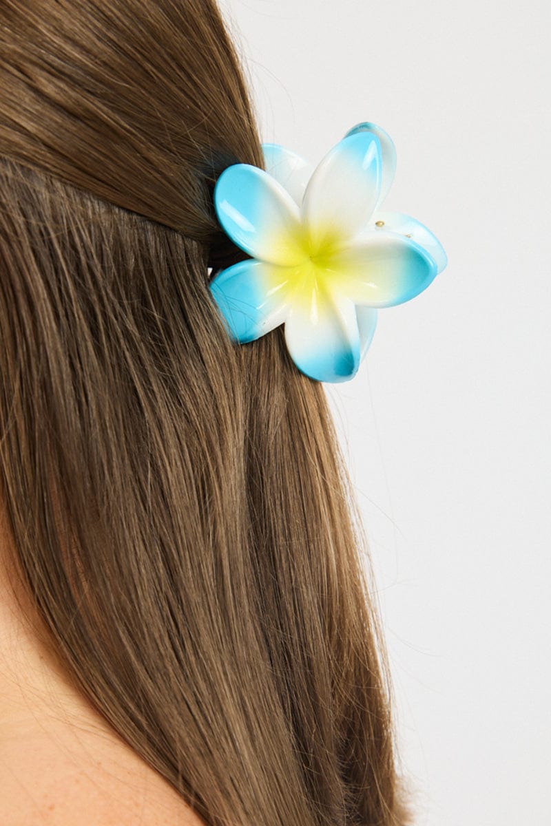 Blue Hibiscus Flower Hair Claw Clip