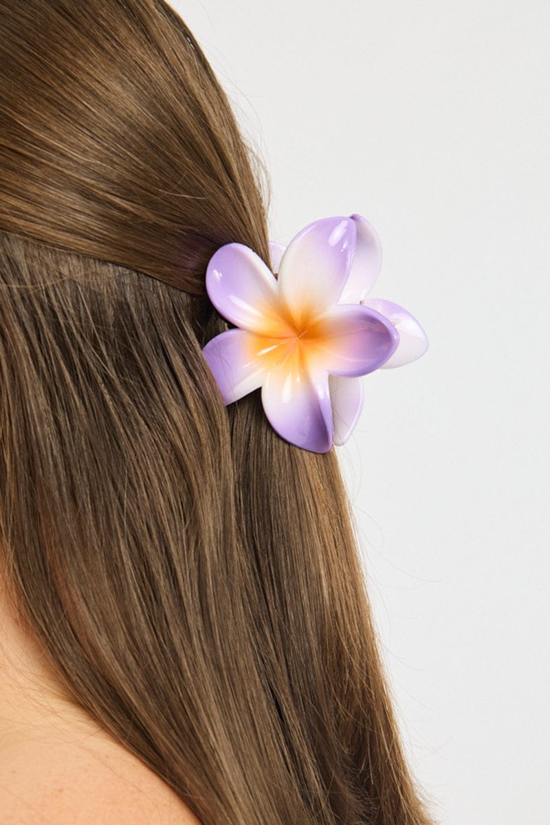 Purple Hibiscus Flower Hair Claw Clip