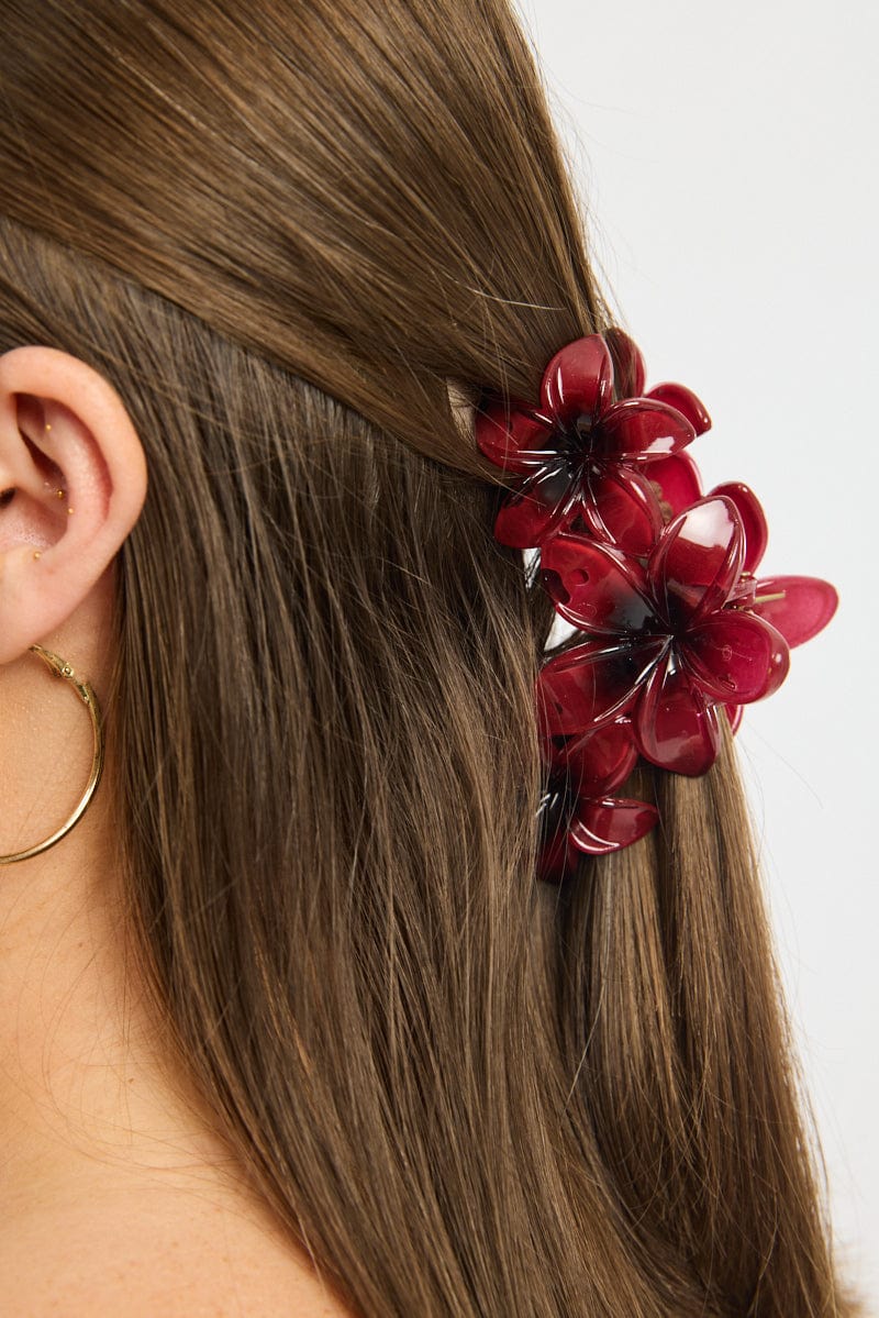 Red Flower Claw Clip