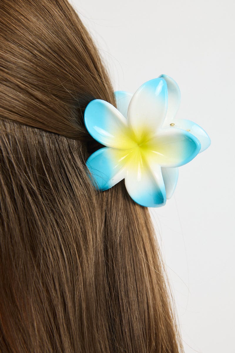 Blue Hibiscus Flower Hair Claw Clip