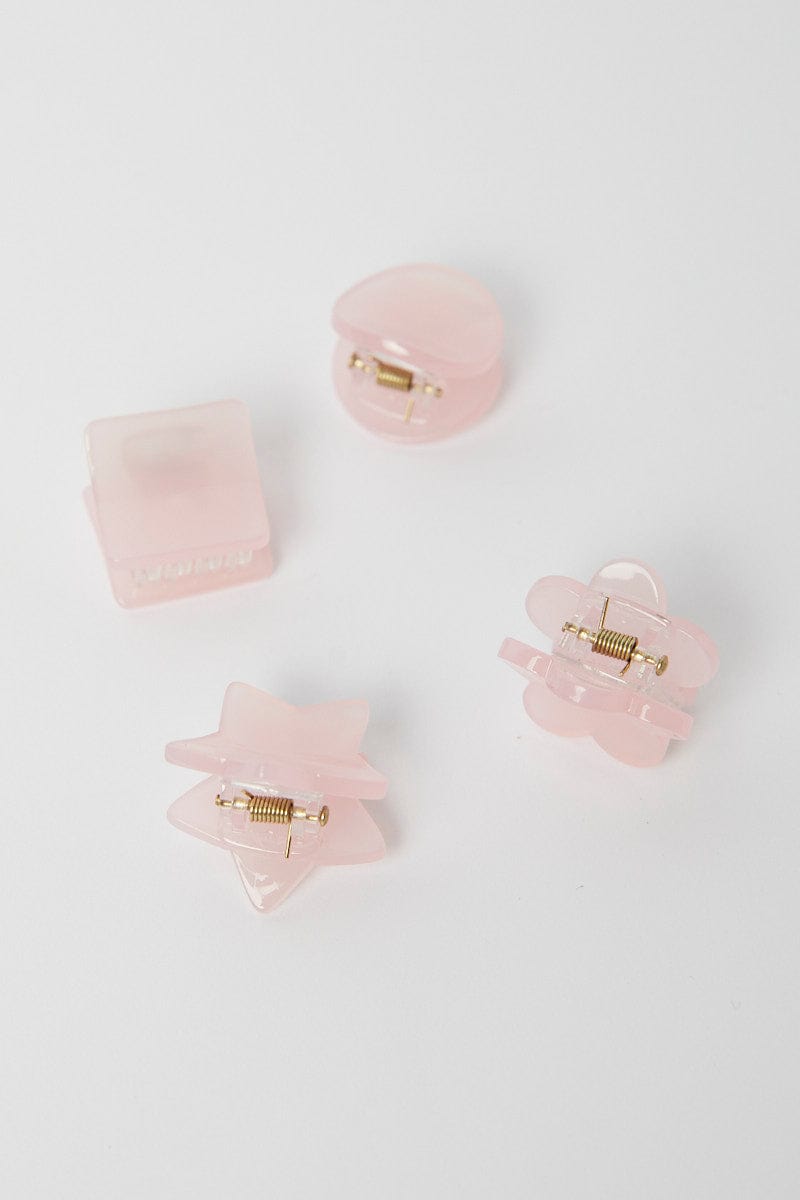 Pink 4 pcs Mix Shape Mini Claw Clips