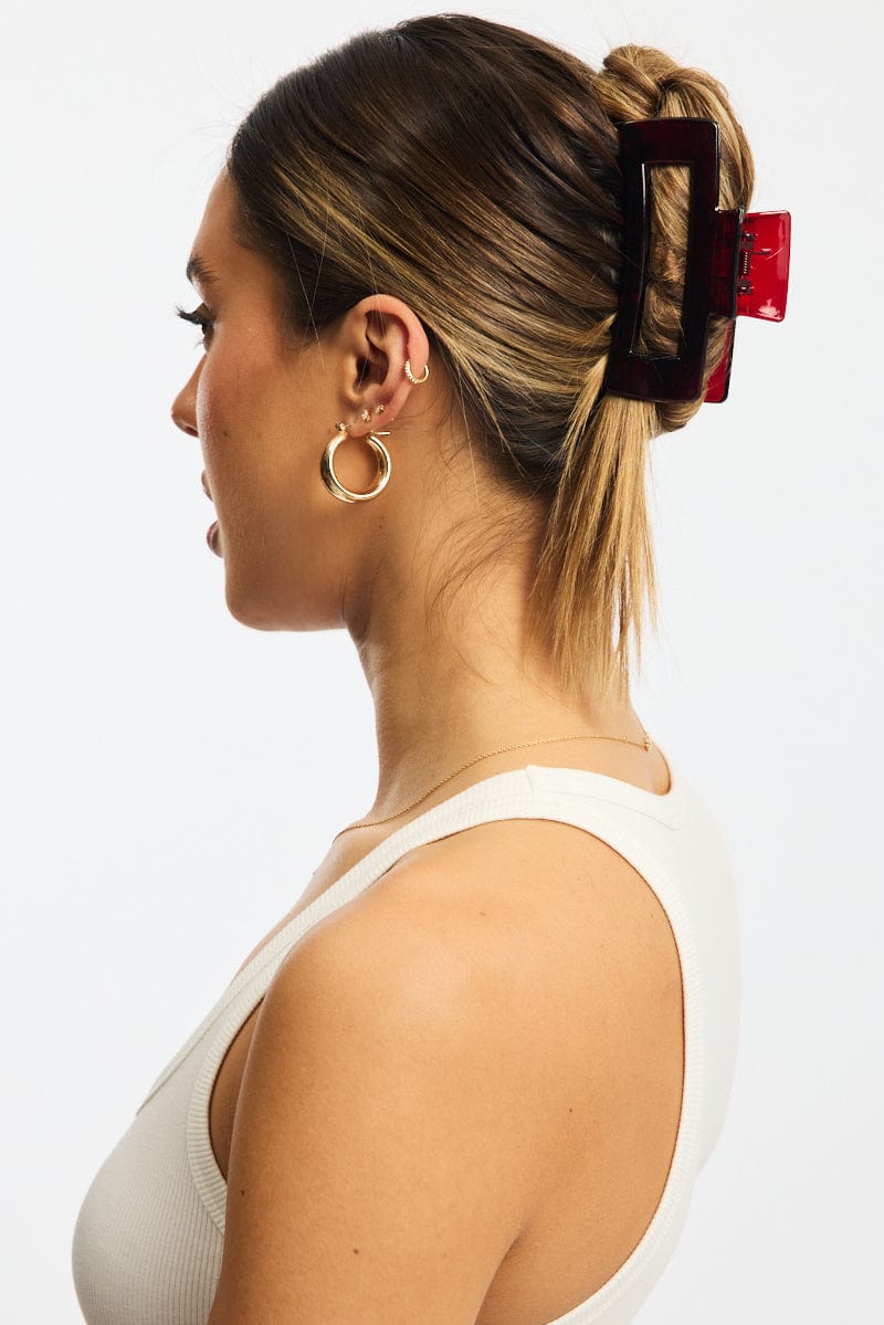 Red Large Rectangle Claw Clip