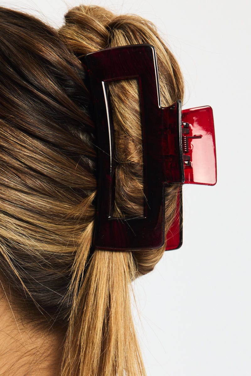 Red Large Rectangle Claw Clip