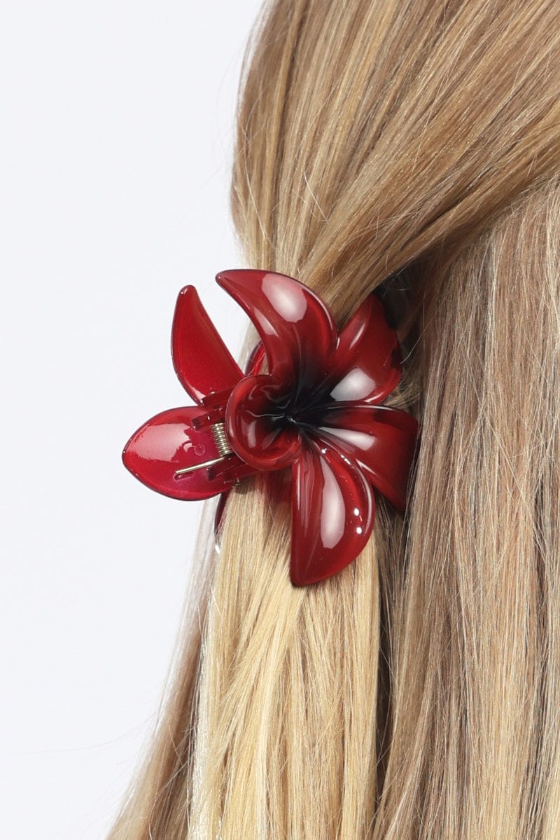 Red Hibiscus Flower Claw Clip
