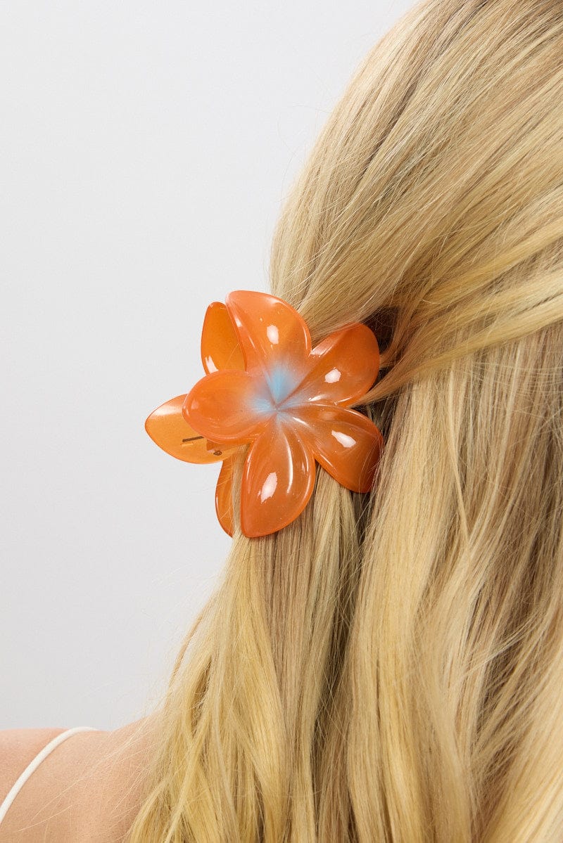 Orange Hibiscus Flower Claw Clip