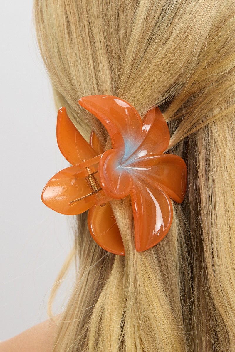 Orange Hibiscus Flower Claw Clip