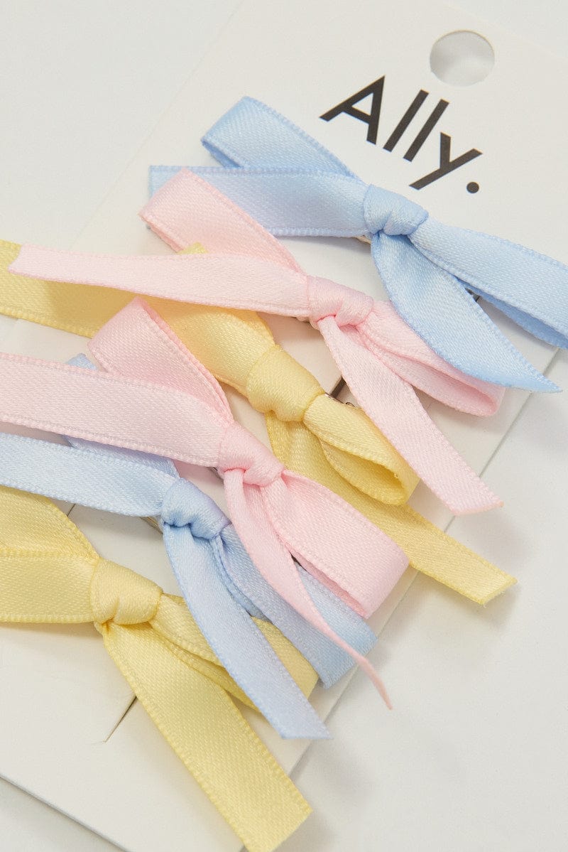 Multi 6 Pack Mini Satin Bow Hair Clips