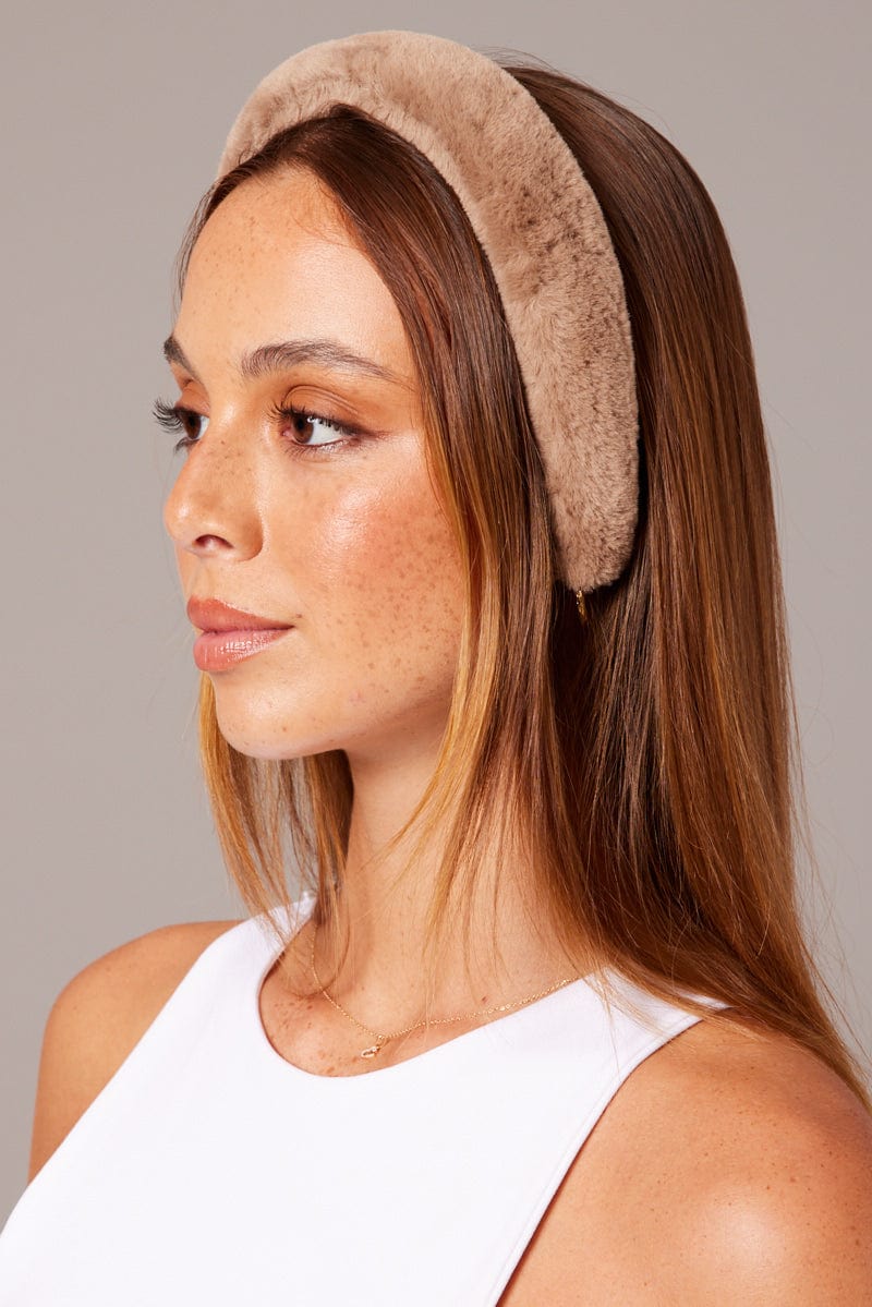 Brown Faux Fur Headband Hairband