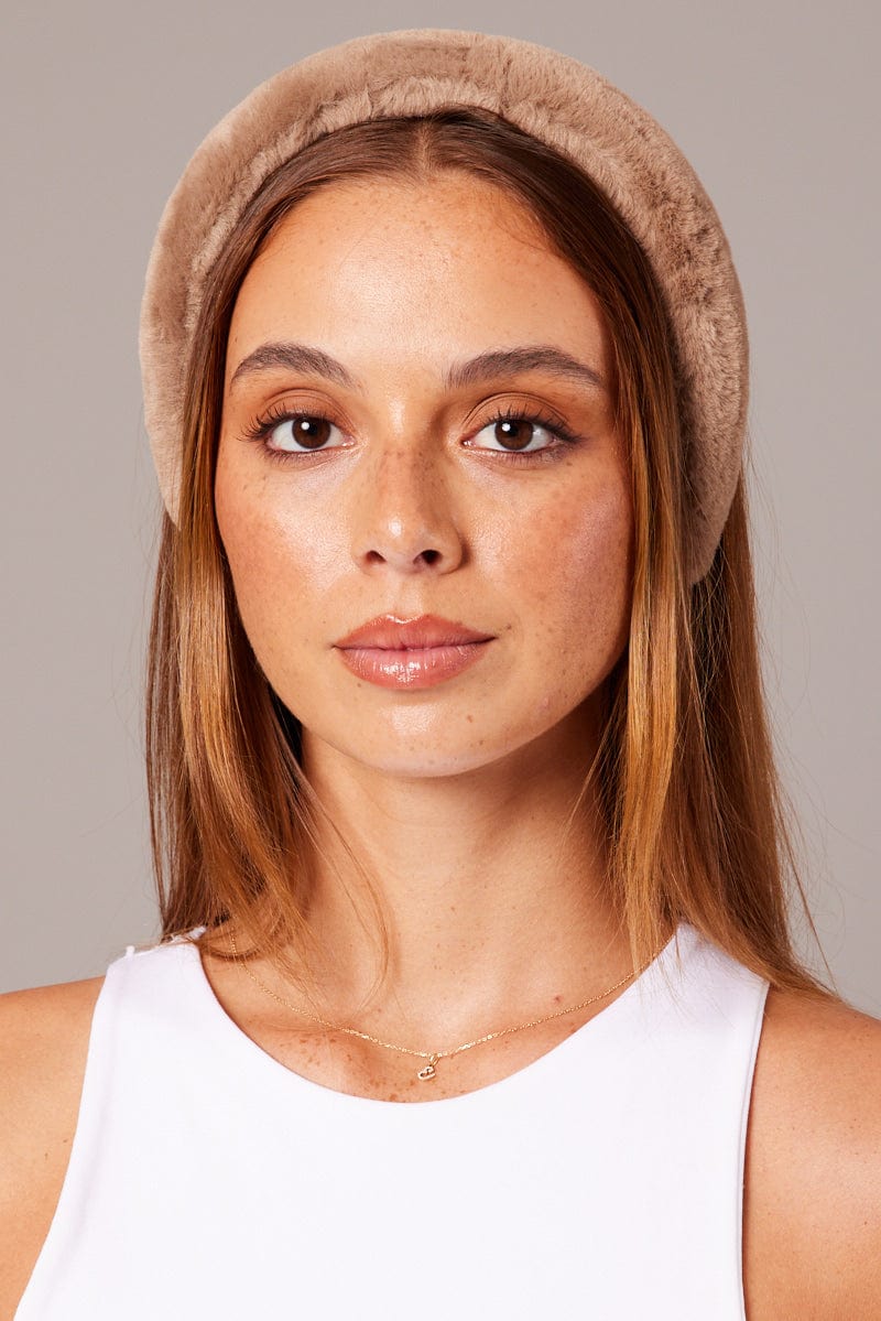 Brown Faux Fur Headband Hairband
