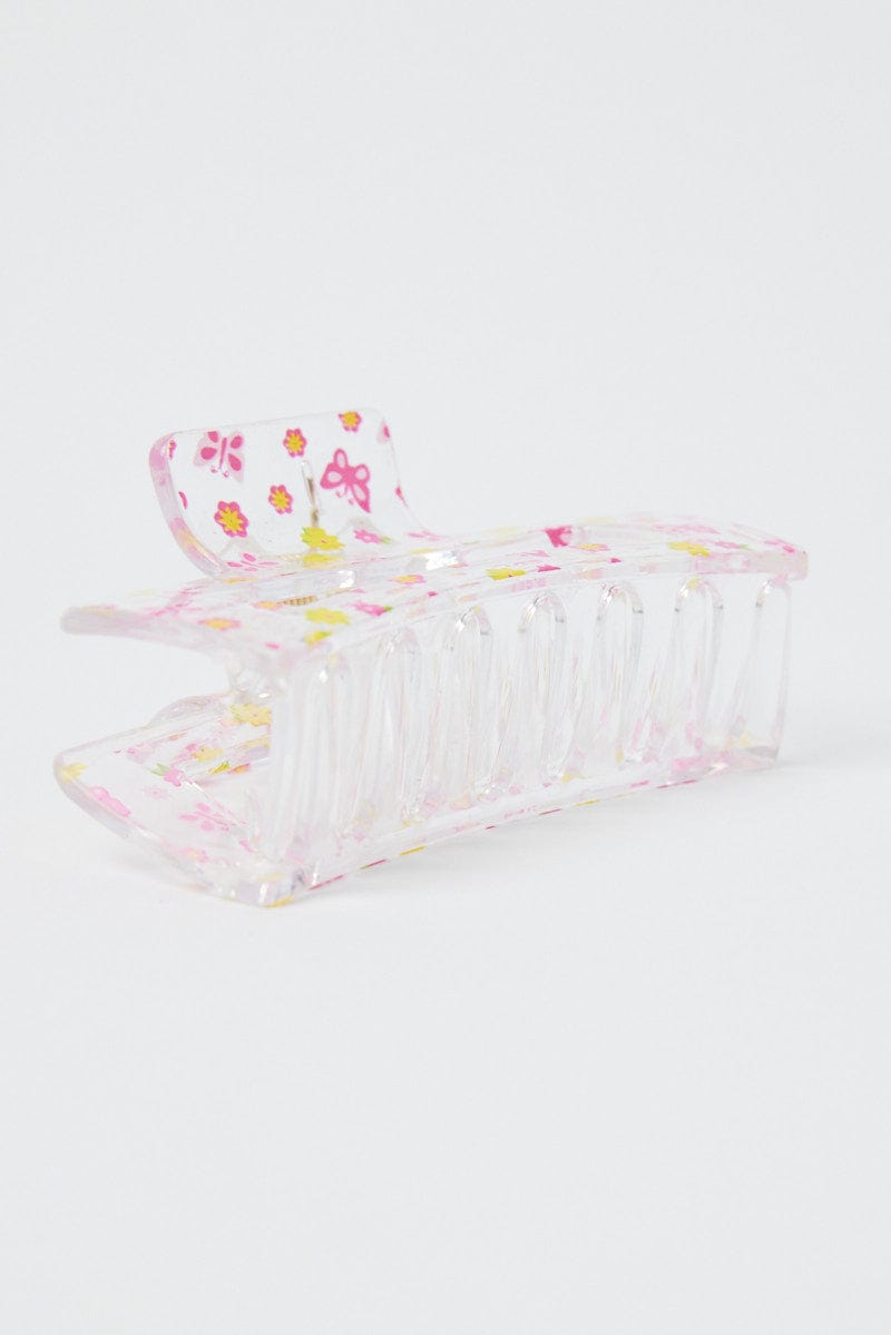 Metallic Print Butterfly and Flower Print Claw Clip
