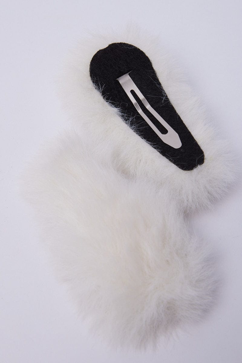White 2 Pack Faux Fur Hair Clips