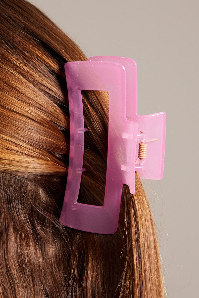 Pink Large Rectangle Claw Clip