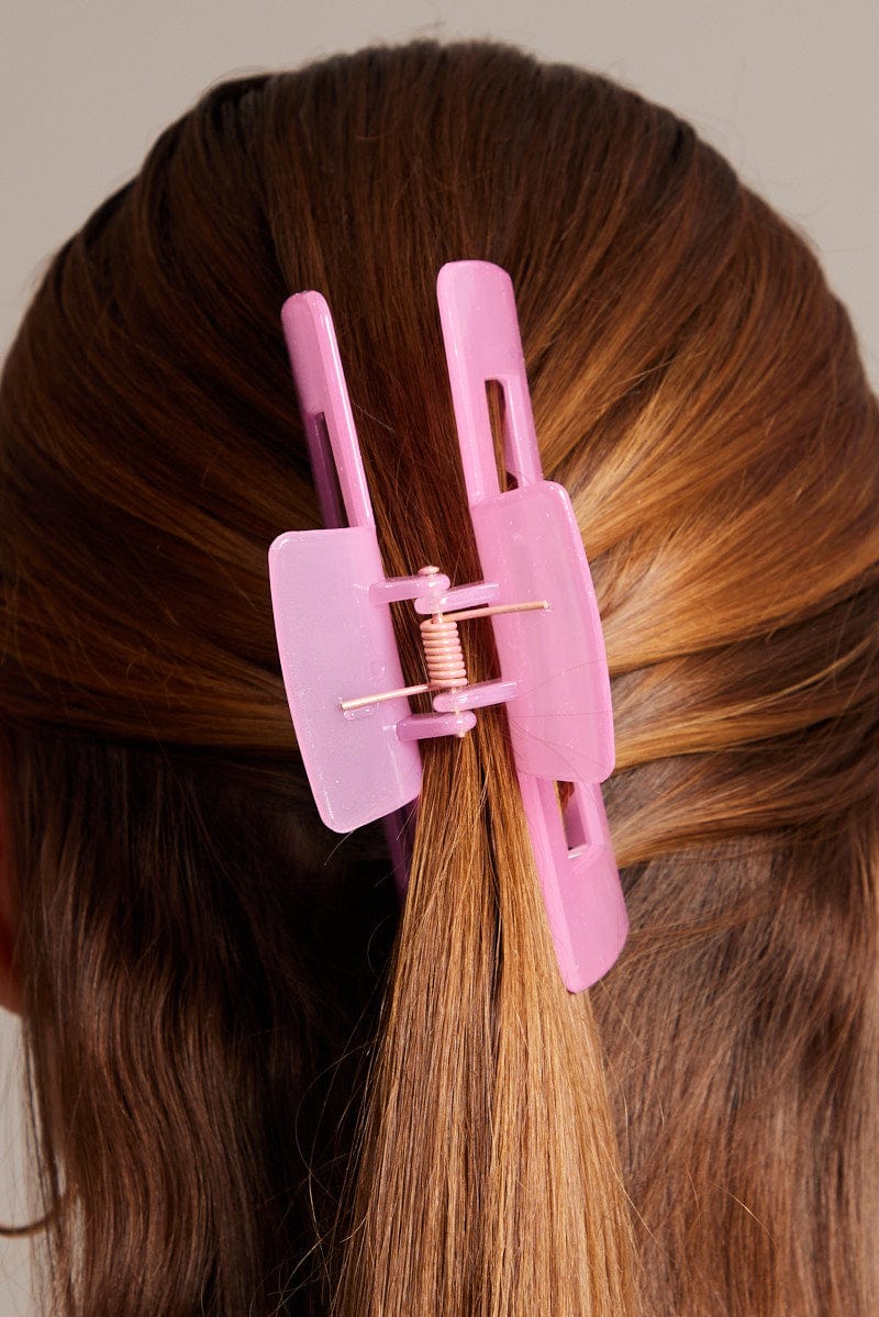 Pink Large Rectangle Claw Clip