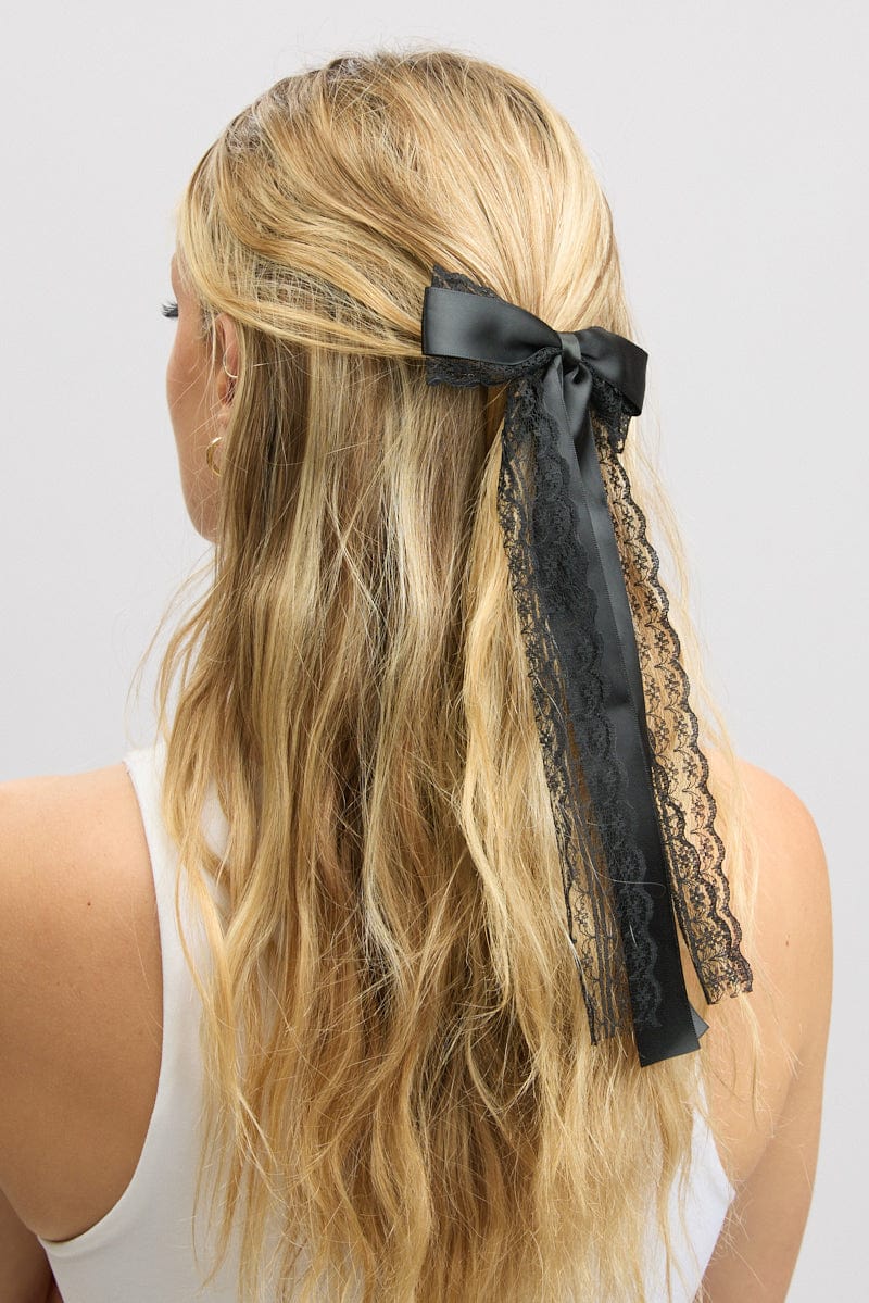 Black Lace Bow Hair Clip