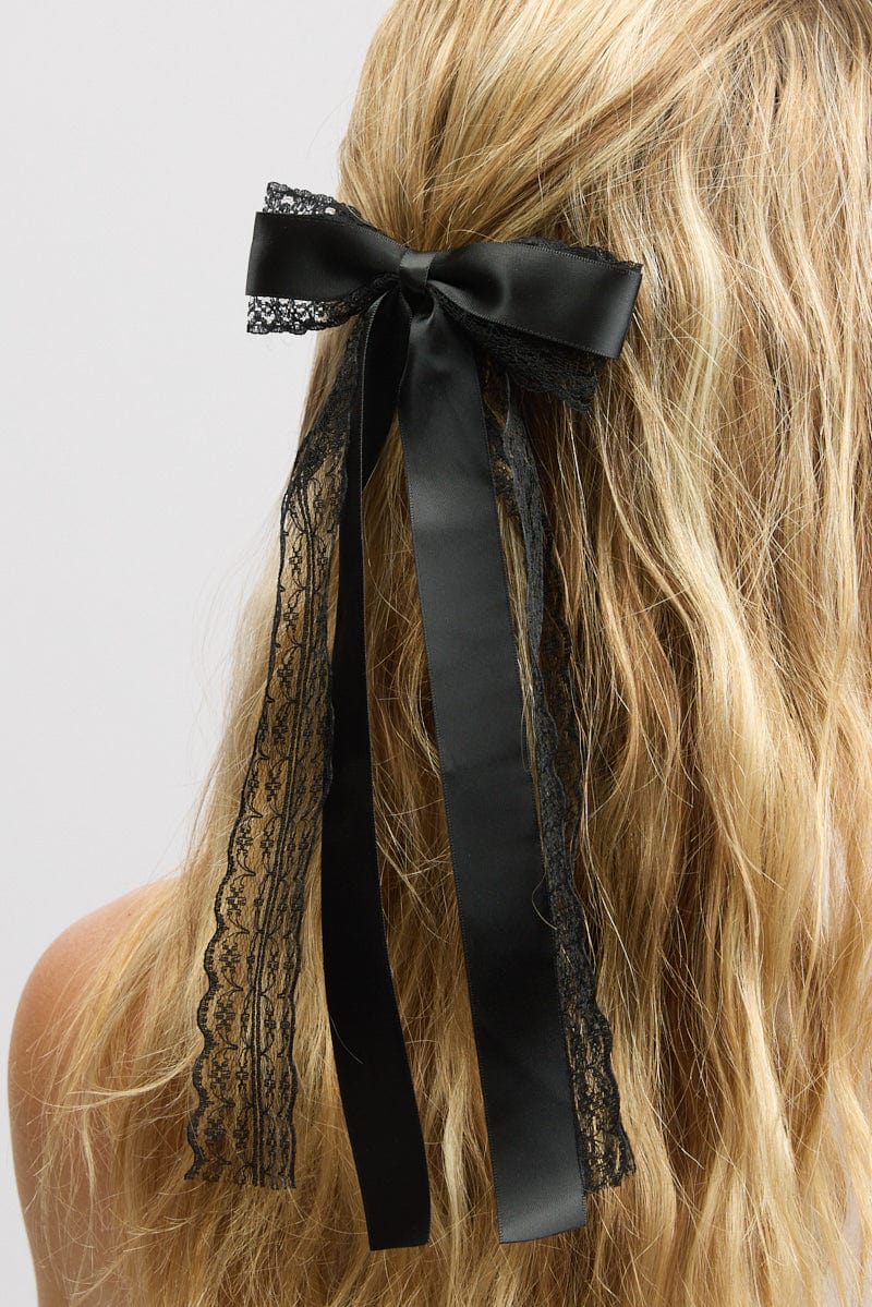 Black Lace Bow Hair Clip