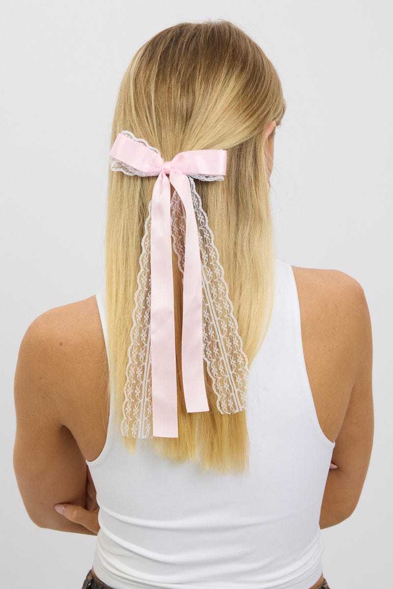 Pink Lace Bow Hair Clip