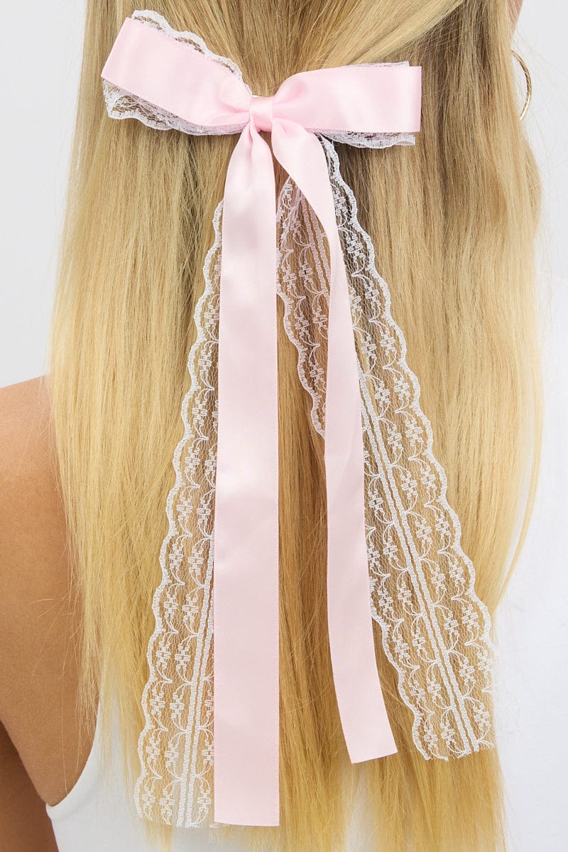 Pink Lace Bow Hair Clip