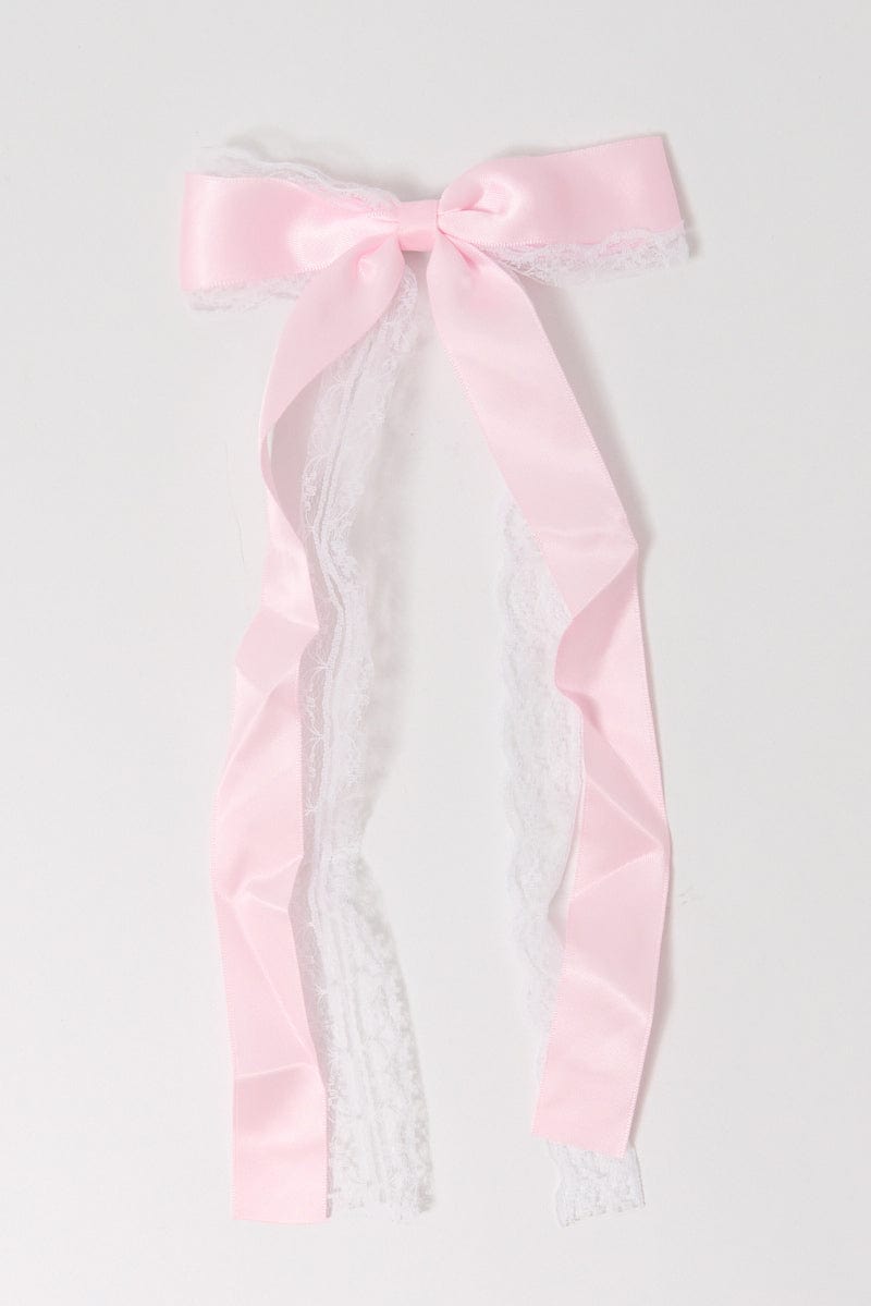 Pink Lace Bow Hair Clip