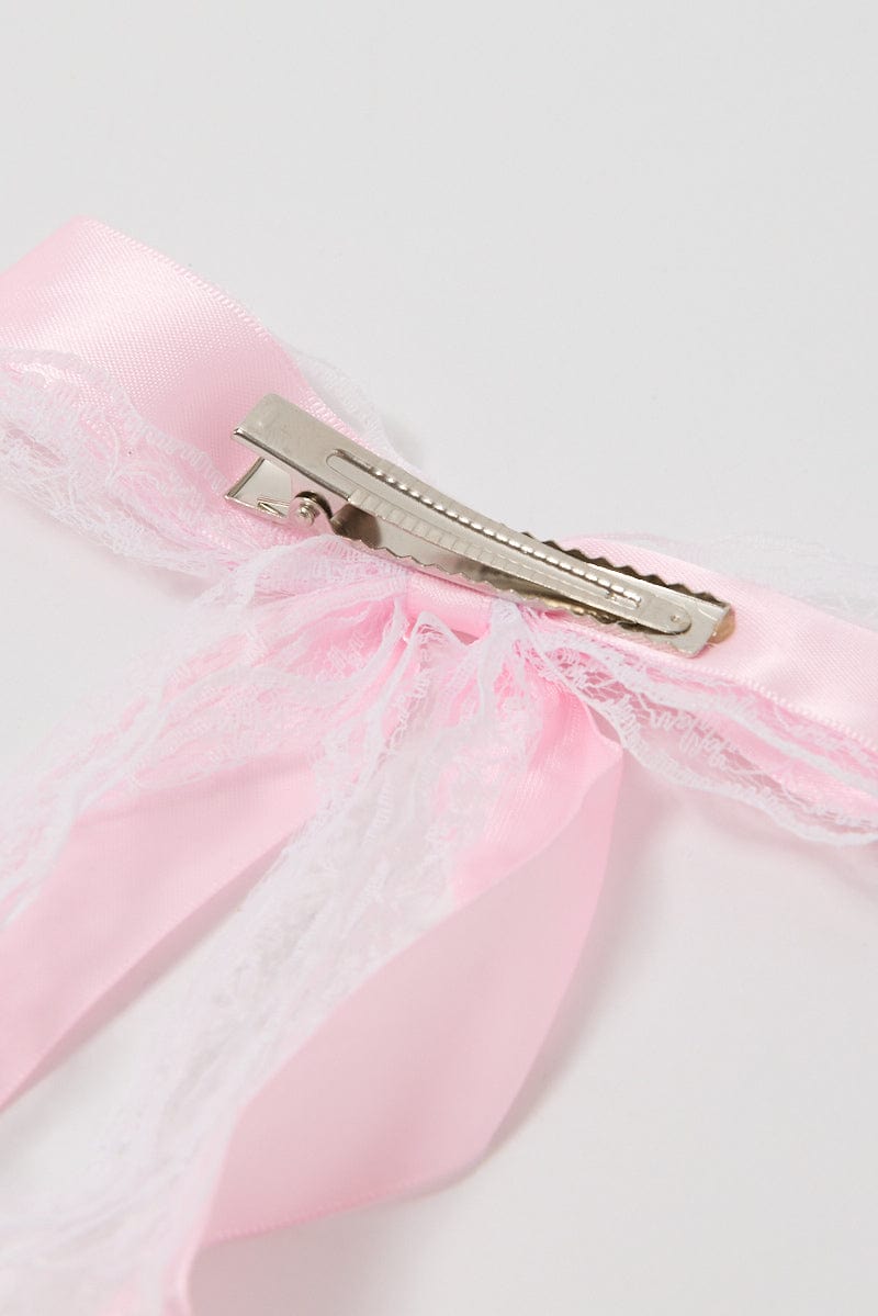 Pink Lace Bow Hair Clip