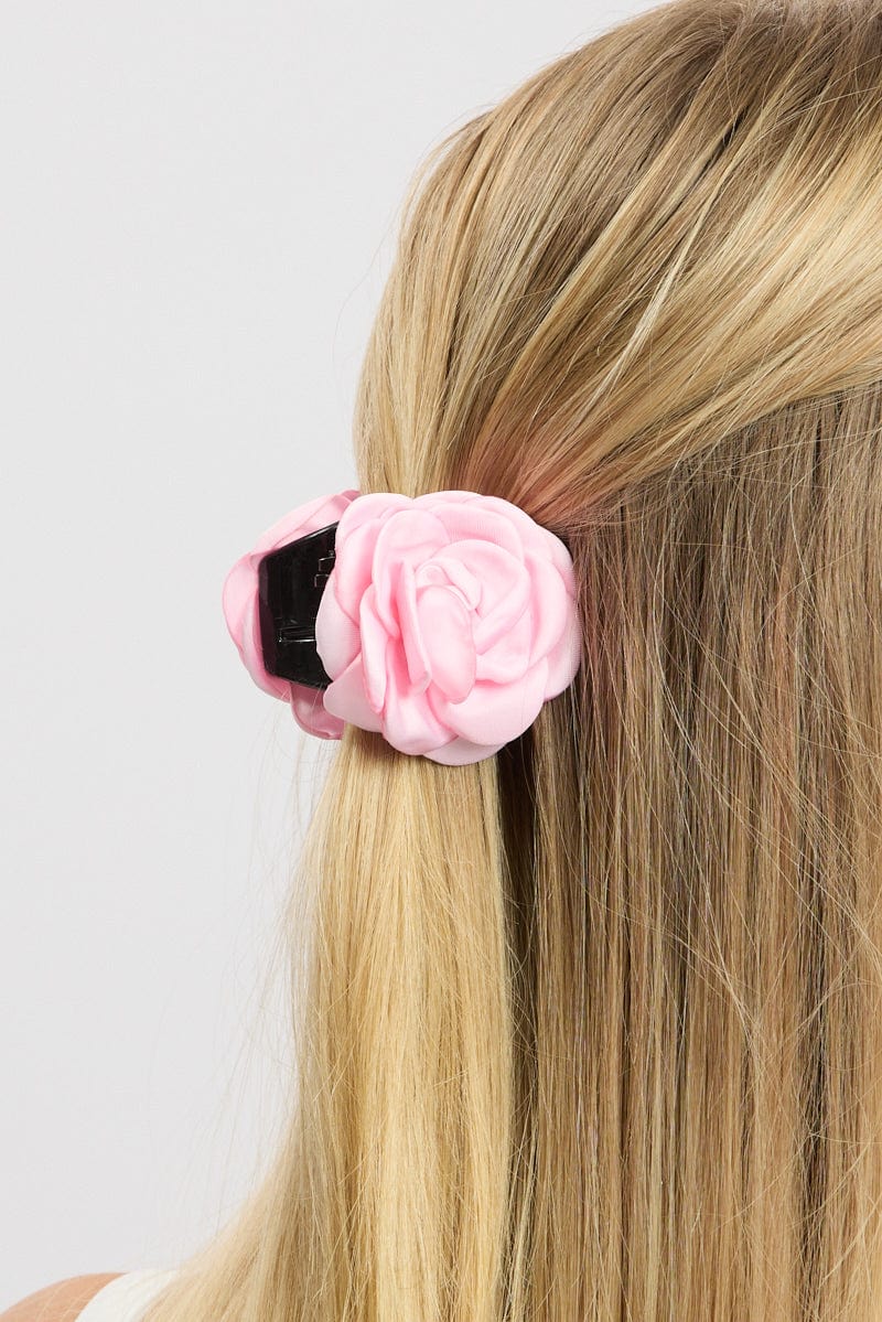Pink Rosette Hair Claw Clip