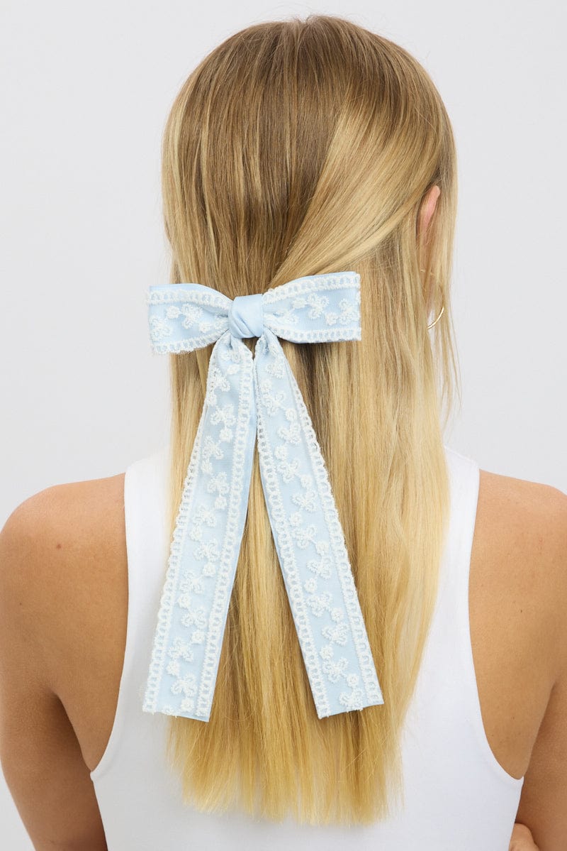 Blue Lace Bow Hair Clip