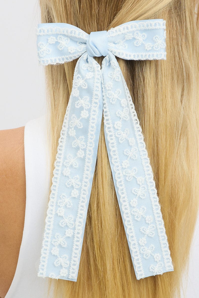 Blue Lace Bow Hair Clip