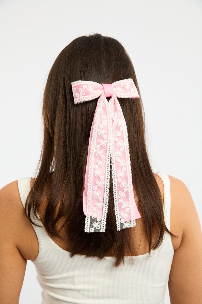 Pink Lace Bow Hair Clip