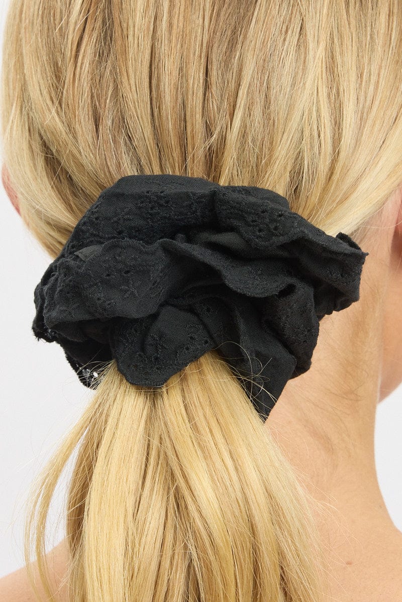 Black Oversized Broderie Scrunchie