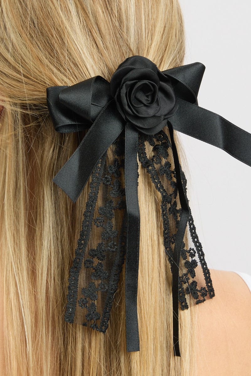 Black Lace Rosette Bow Hair Clip