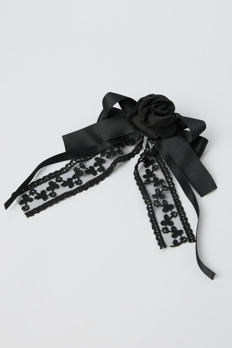 Black Lace Rosette Bow Hair Clip