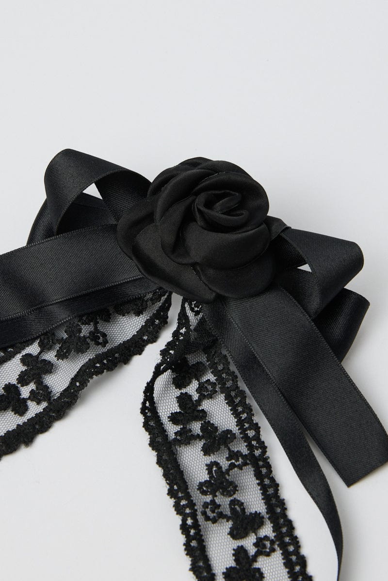 Black Lace Rosette Bow Hair Clip