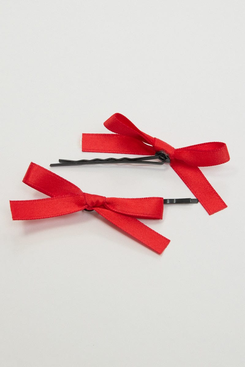 Red 4 Pack Mini Satin Bow Bobby Pins