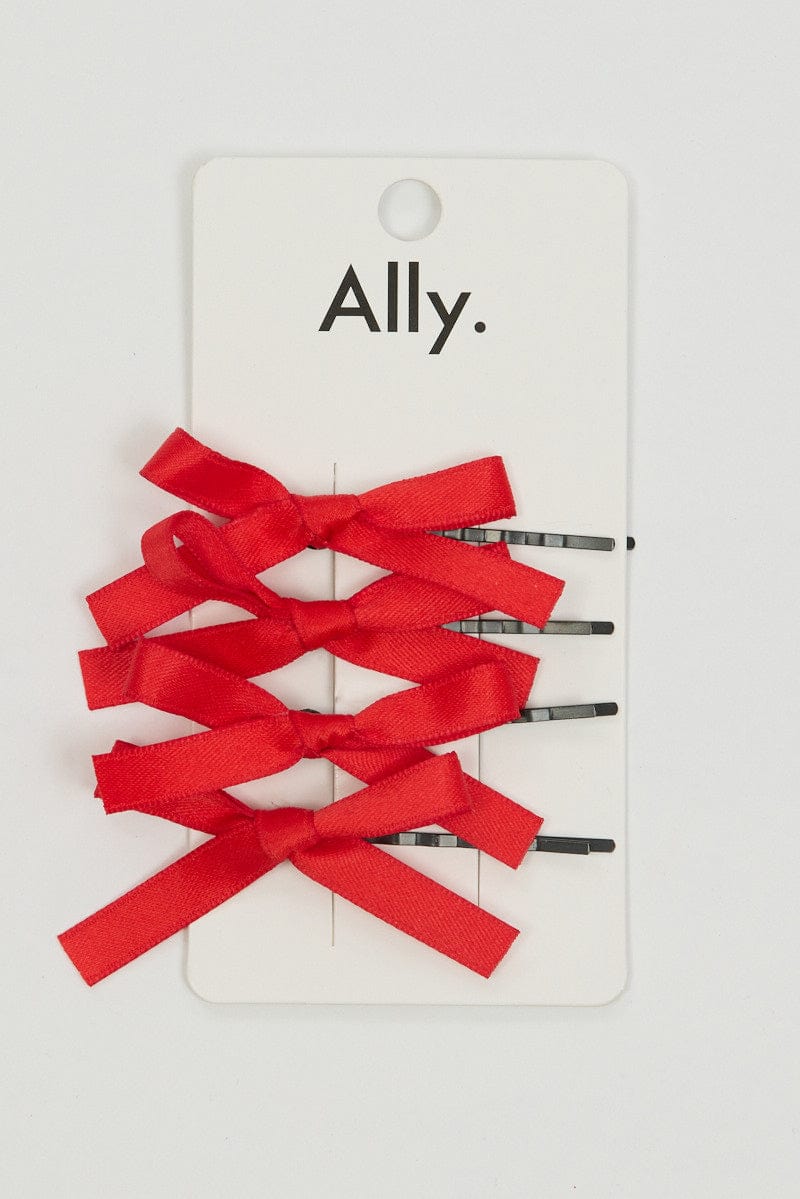 Red 4 Pack Mini Satin Bow Bobby Pins