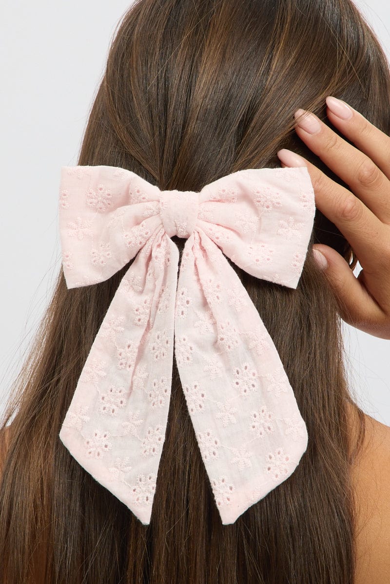 Pink Eyelet Bow Hair Clip