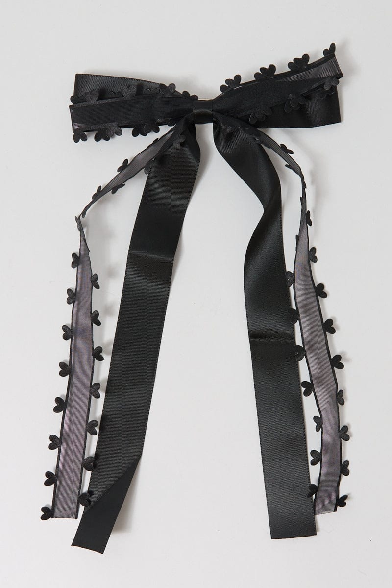Black Heart Detail Hair Bow