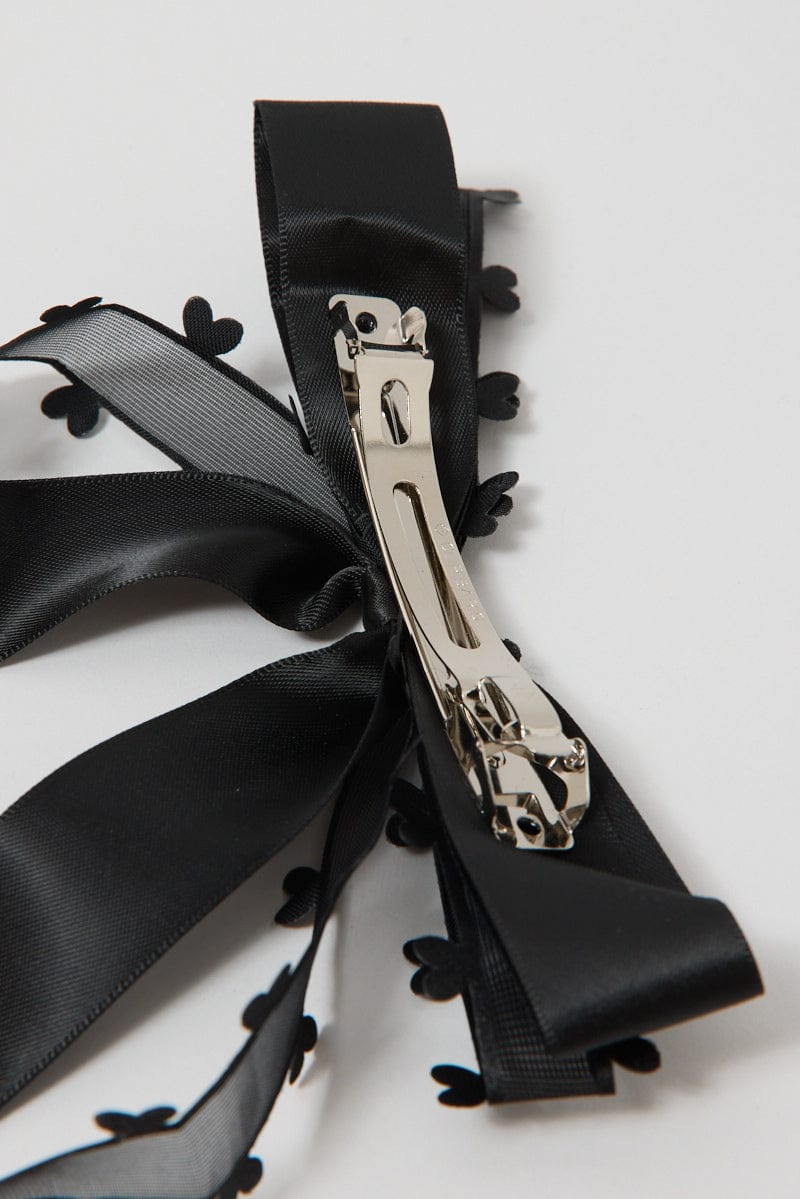 Black Heart Detail Hair Bow