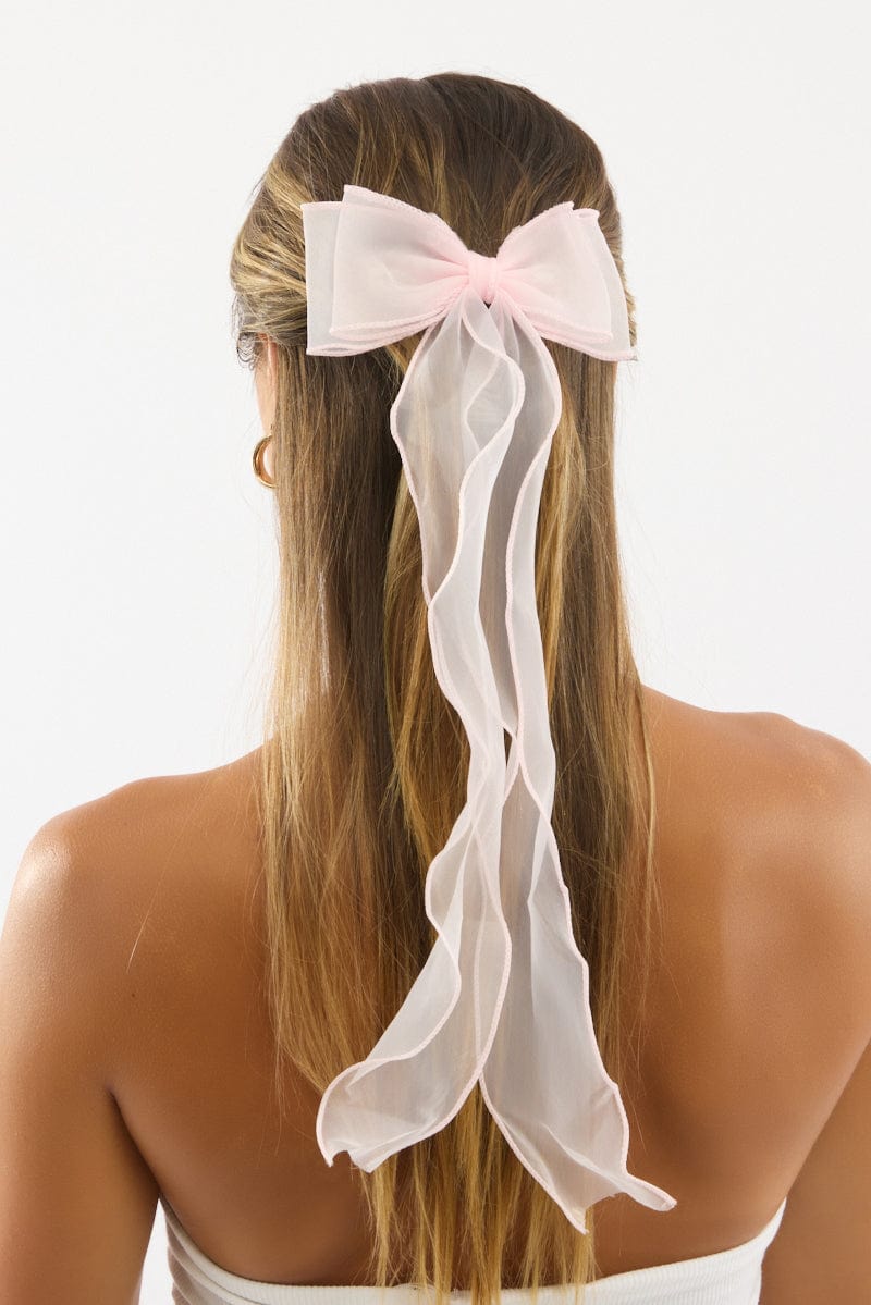 Pink Organza Bow Hair Clips