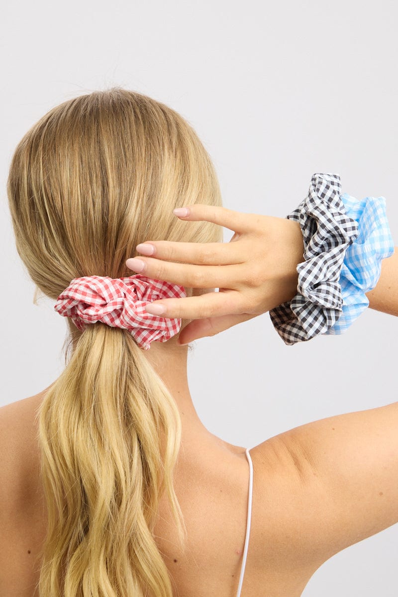 Multi Check 3 Pack Gingham Scrunchies
