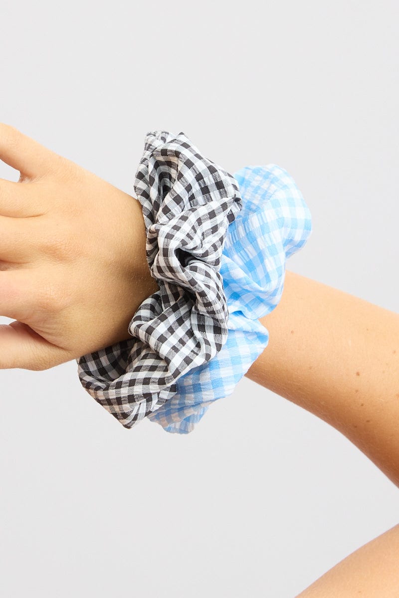 Multi Check 3 Pack Gingham Scrunchies