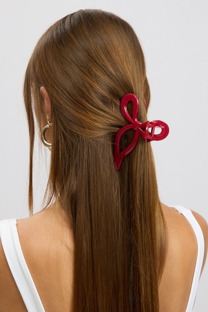 Red Bow Hair Claw Clip