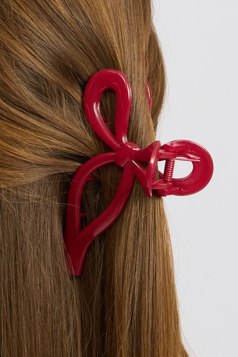 Red Bow Hair Claw Clip