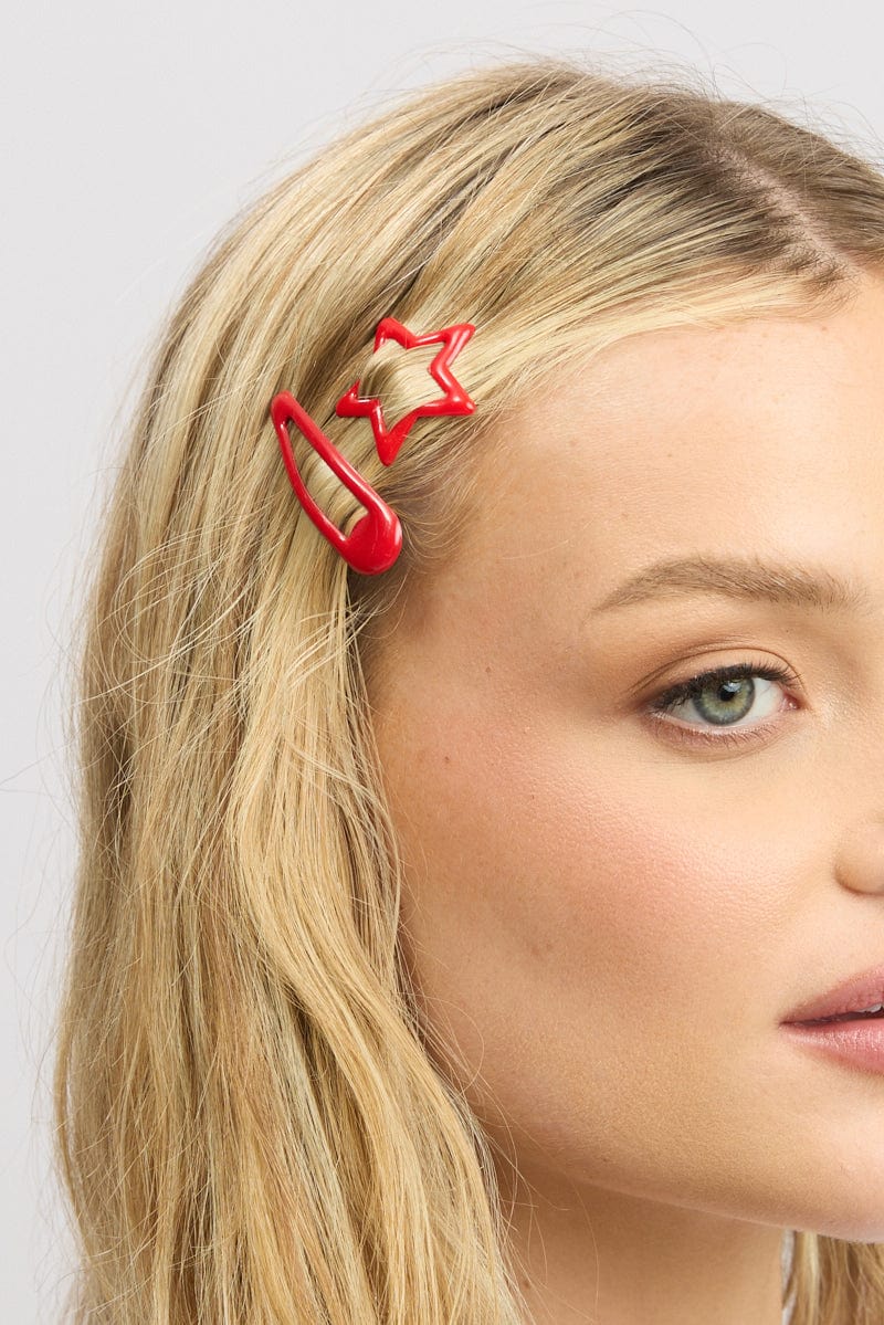 Red 4 Pack Hair Clips