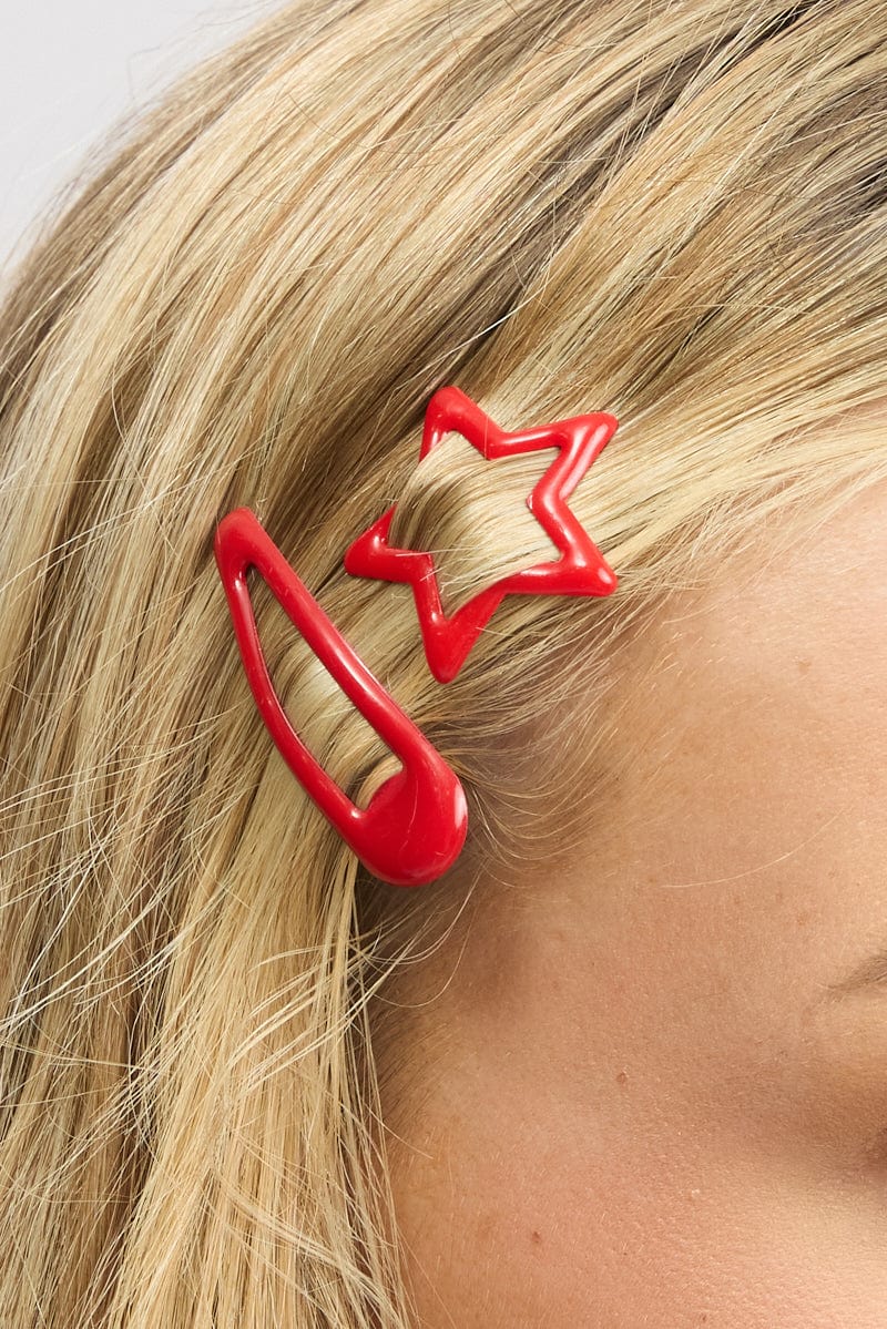 Red 4 Pack Hair Clips
